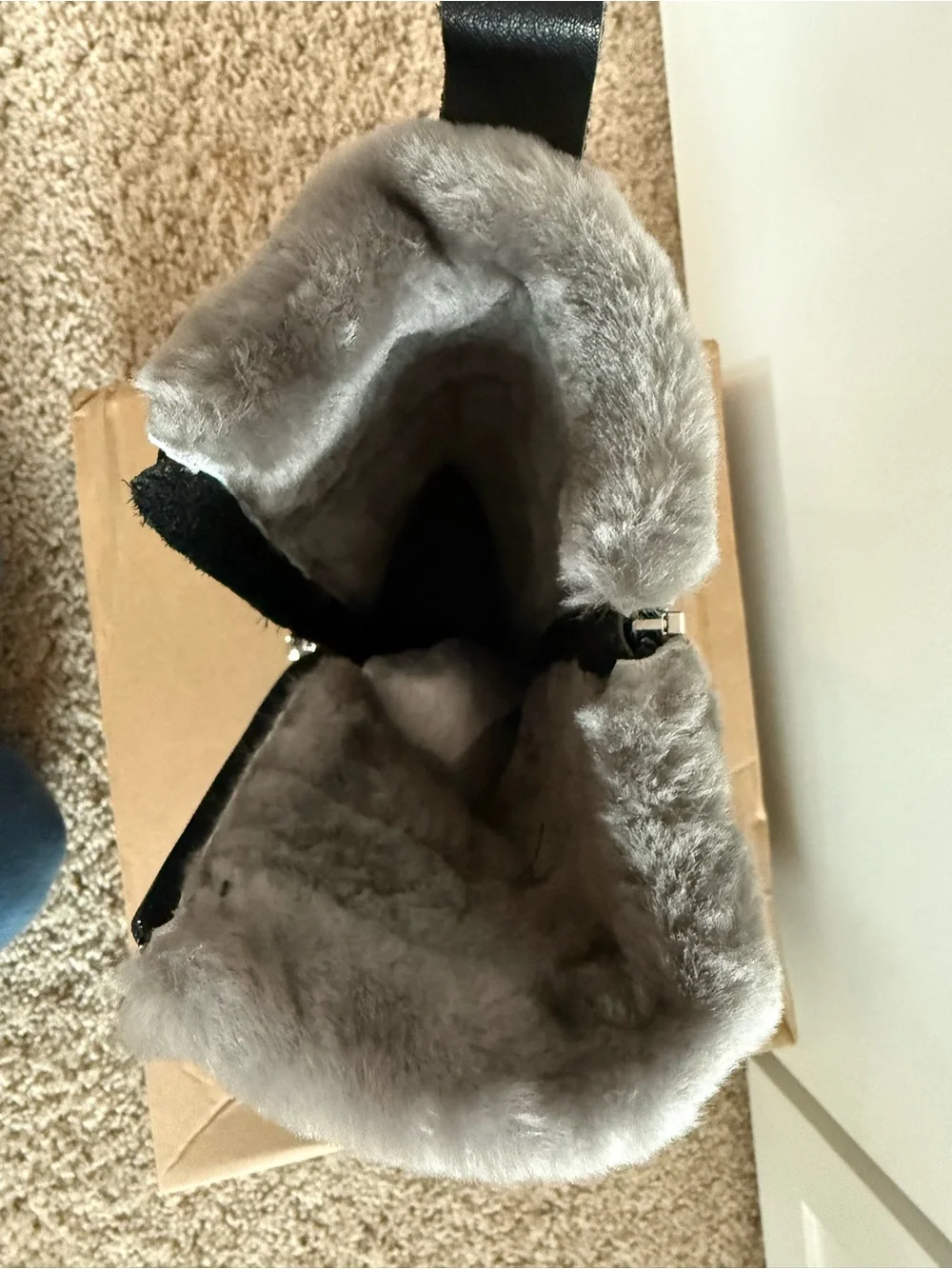 Black Faux-Fur Trim Winter Ankle Boot with Side Zip